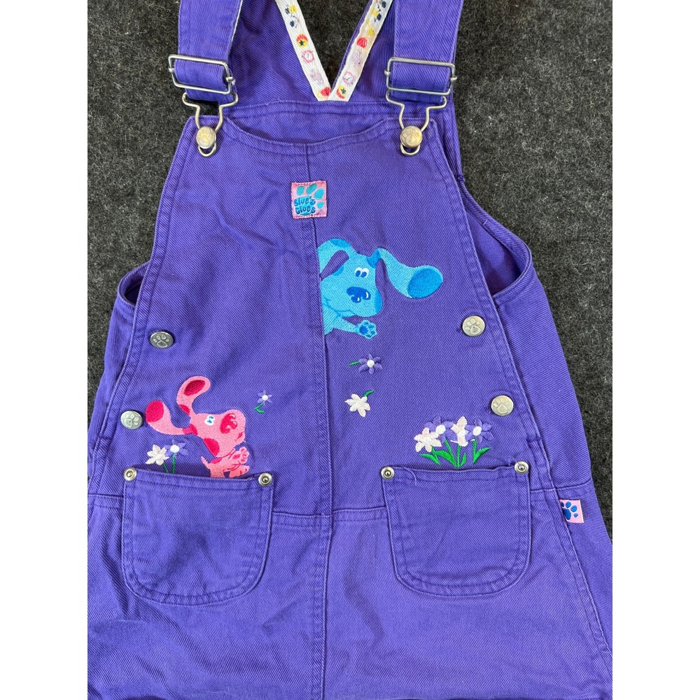 Vintage 90s Blues Clues Overall Dress Girls 6 Purple Floral Embroidered 50223008